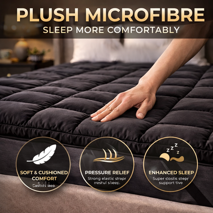Black Mattress Topper UK – Soft Quilted Breathable Bed Topper with Elastic Straps