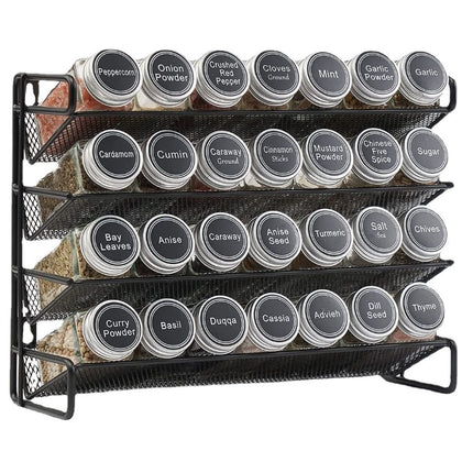 Metal spice rack on kitchen countertop