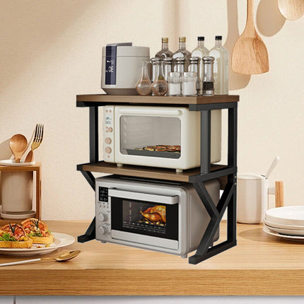 Side view of 3 tier microwave storage rack