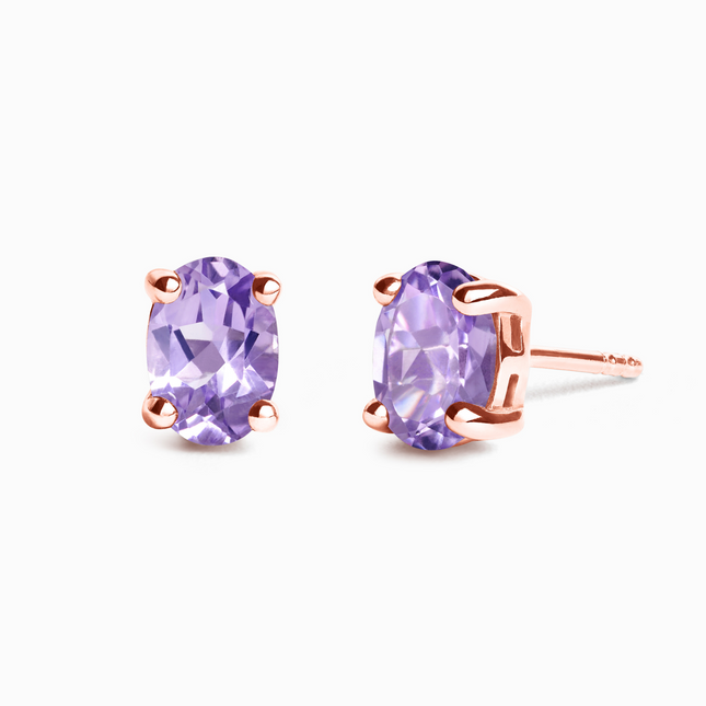 Lavender amethyst stud earrings in rose gold vermeil