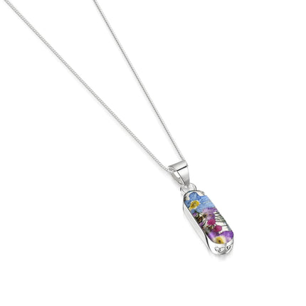 Forget me not detail in purple flower necklace