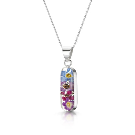 Leela purple flower necklace sterling silver vertical bar pendant
