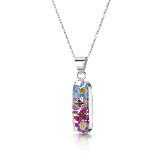 Leela purple flower necklace sterling silver vertical bar pendant