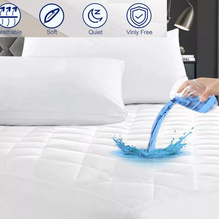 White Quilted Waterproof Mattress Protector – Extra Deep Fitted Bed Cover UK