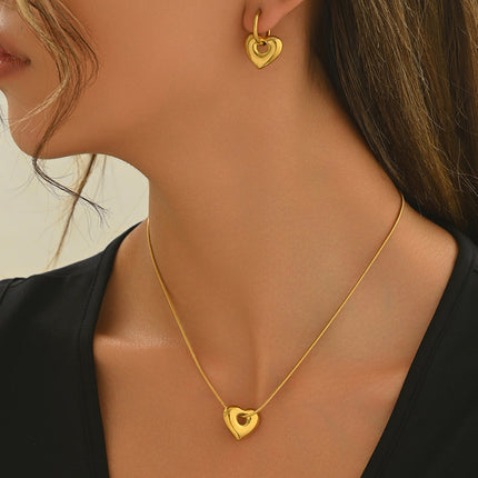 Hollow heart necklace and earrings gold plated set