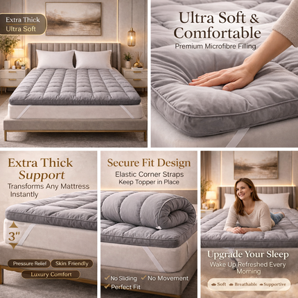 Thick Hotel Quality Mattress Topper – Soft Microfibre Bed Topper UK