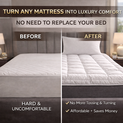Soft Quilted Mattress Topper UK – Breathable Luxury Bed Topper with Elastic Straps (White)