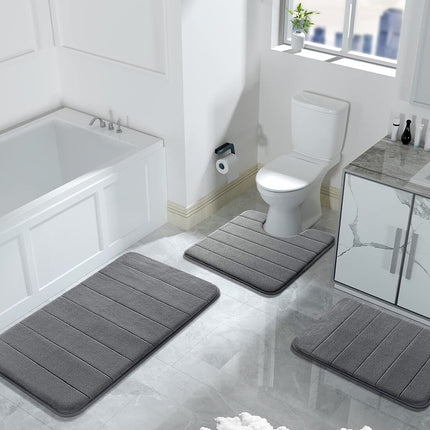 3 piece memory foam bathroom mat set grey
