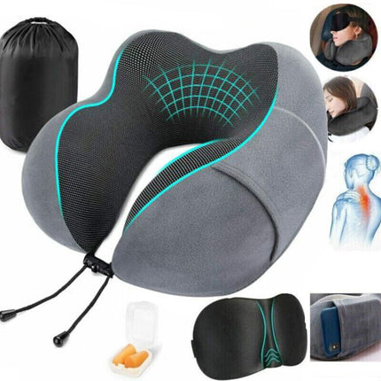 Gray memory foam travel pillow U-shaped neck support