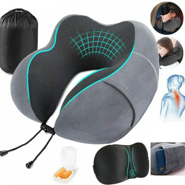 Memory foam travel pillow supporting neck while relaxing