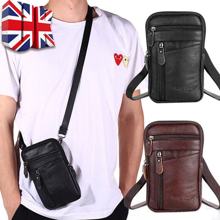 Men wearing leather waist phone bag attached to belt
