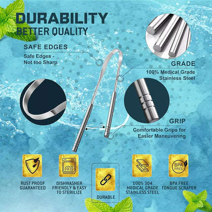 Metal tongue cleaner scraper reusable dental tool