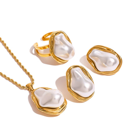 Gold and white pearl jewellery set for women