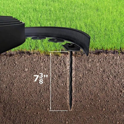 Close-up of plastic garden border edging showing flexible PE material