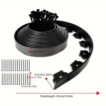 10M plastic garden edging installed with 30 plastic stakes in lawn