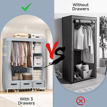 Portable Fabric Wardrobe Closet with Hanging Rail & Drawers
