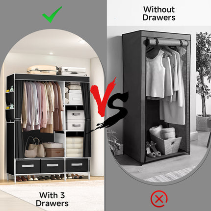 Portable Fabric Wardrobe Closet with Hanging Rail & Drawers