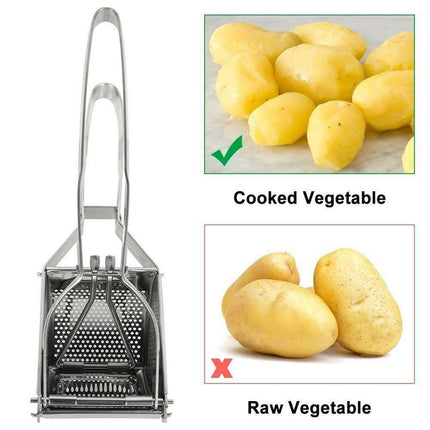 Large stainless steel potato ricer front view