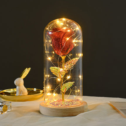 Rose glass dome LED night lamp for home decor