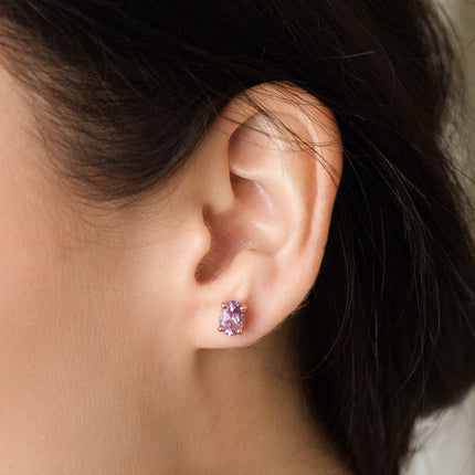 Rose gold amethyst stud earrings oval cut