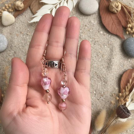 Rose gold heart dangle earrings