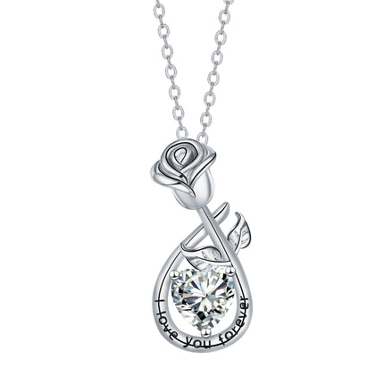 Diamond style rose pendant necklace