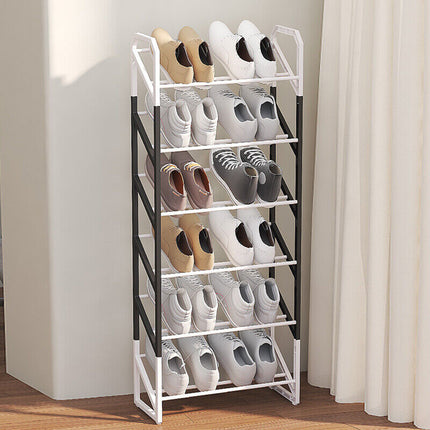 Shoe rack holding multiple pairs of shoes