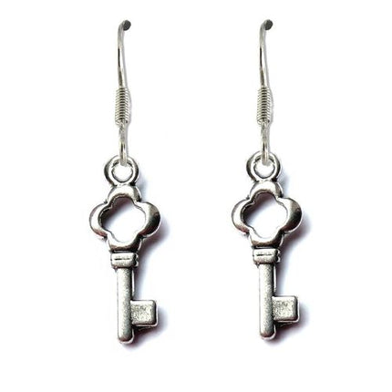 Silver plated key drop earrings