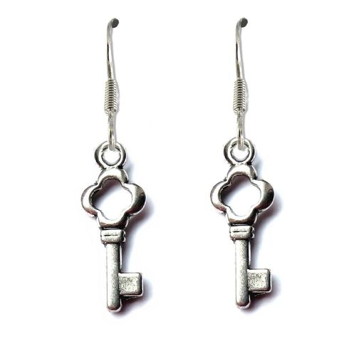 Silver plated key drop earrings