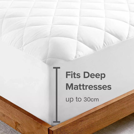 White Quilted Waterproof Mattress Protector – Extra Deep Fitted Bed Cover UK