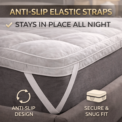 Soft Quilted Mattress Topper UK – Breathable Luxury Bed Topper with Elastic Straps (White)