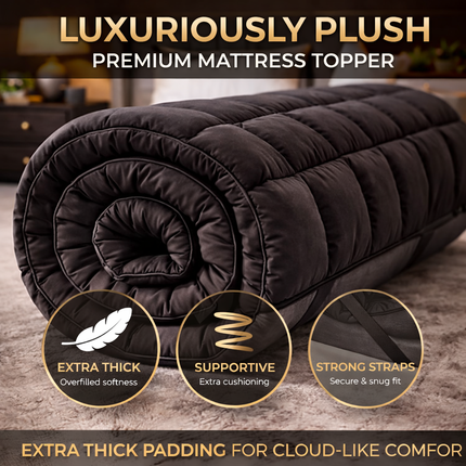 Black Mattress Topper UK – Soft Quilted Breathable Bed Topper with Elastic Straps