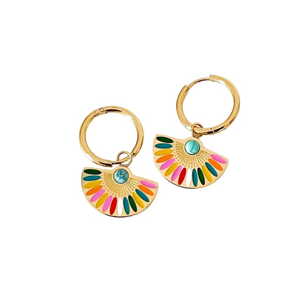 Solara Luxe gold plated hoop earrings with multicolour fan charm