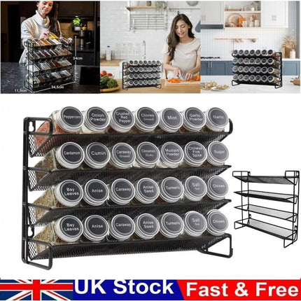 Spice rack holding jars and condiments