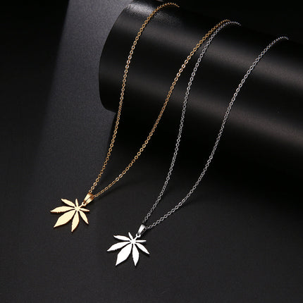 Stainless steel leaf pendant necklace
