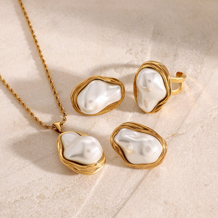 Durable stainless steel pearl jewellery set
