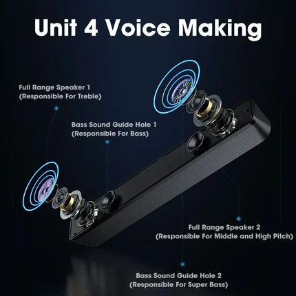 Stereo soundbar with strong bass output