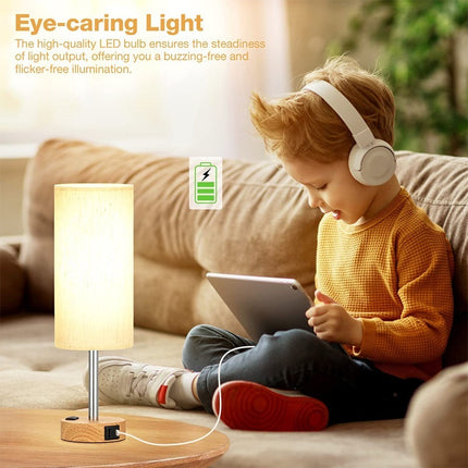 Touch bedside lamp with USB and Type-C charging ports
