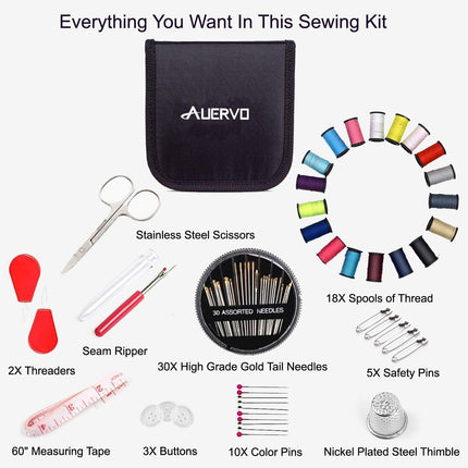 Travel sewing kit with scissors, pins, and buttons