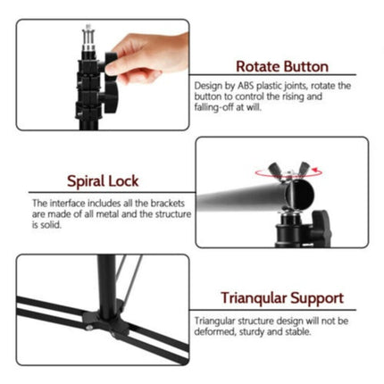 Extra-wide tripod base for stable backdrop setup