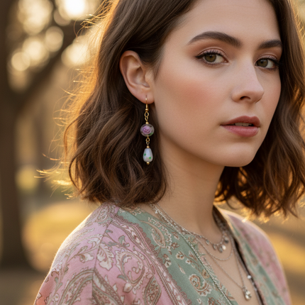 Unique one-of-a-kind glass rose earrings