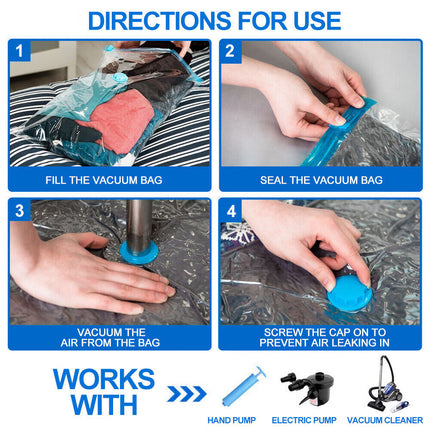 Vacuum storage bags in use, showing guide.
