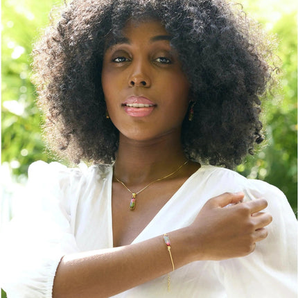 Girl wearing Valentine’s Day miniature rose earrings