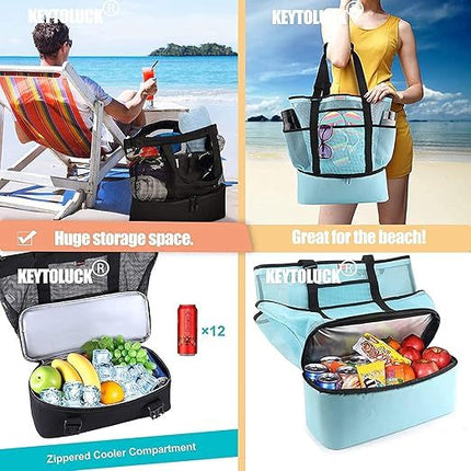 Waterproof beach bag with cooler compartment for women