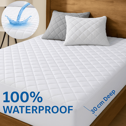 White Quilted Waterproof Mattress Protector – Extra Deep Fitted Bed Cover UK