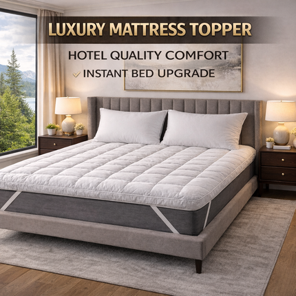 Soft Quilted Mattress Topper UK – Breathable Luxury Bed Topper with Elastic Straps (White)