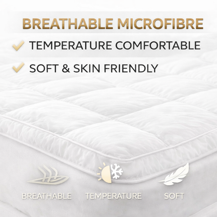 Soft Quilted Mattress Topper UK – Breathable Luxury Bed Topper with Elastic Straps (White)