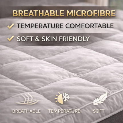 Soft Quilted Mattress Topper UK – Breathable Luxury Bed Topper with Elastic Straps (White)