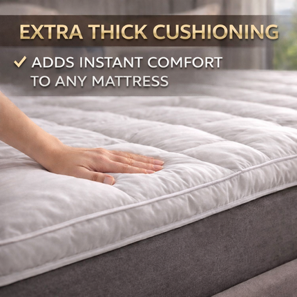 Soft Quilted Mattress Topper UK – Breathable Luxury Bed Topper with Elastic Straps (White)
