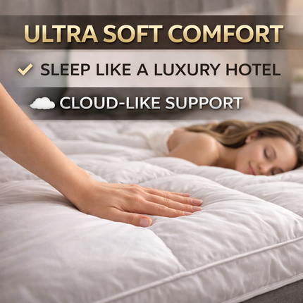 Soft Quilted Mattress Topper UK – Breathable Luxury Bed Topper with Elastic Straps (White)